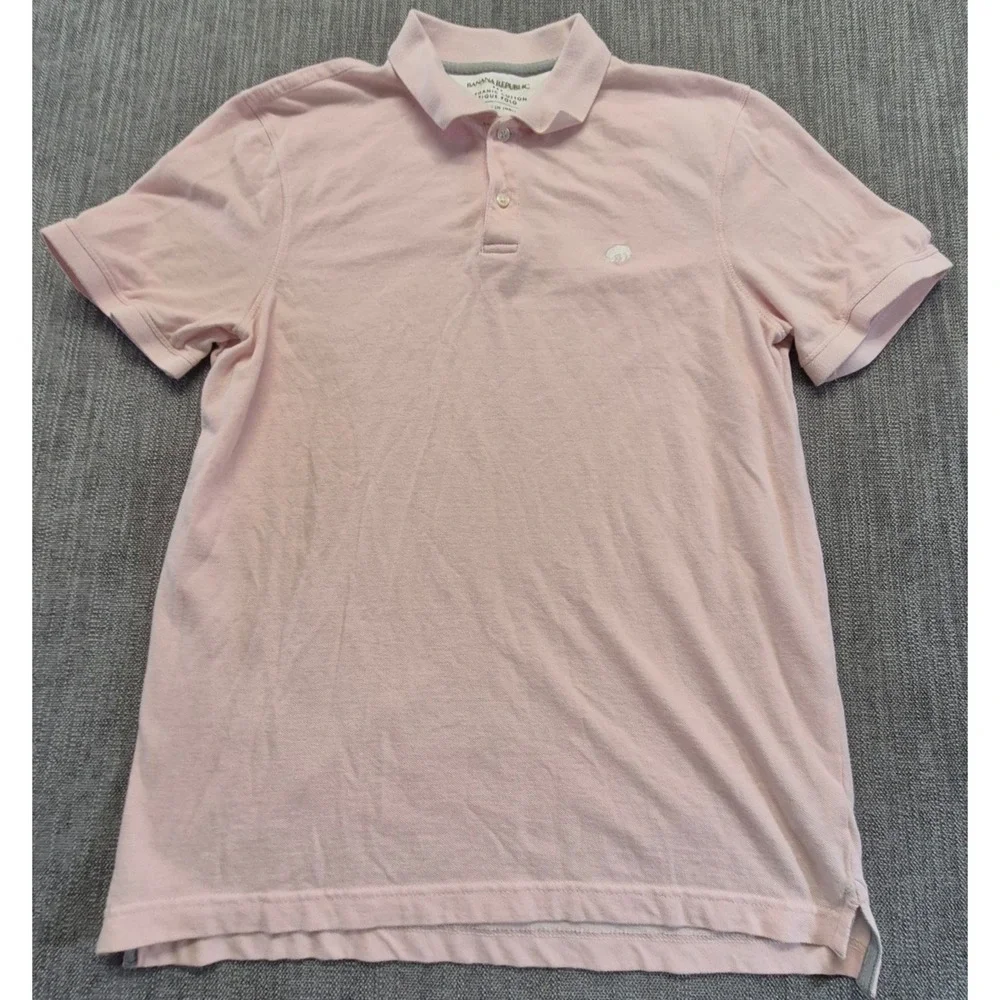 Banana Republic men's Pique light pink polo shirt LG Organic Cotton logo‎ preppy